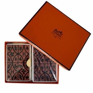 Hermès Paris Vintage Playing Cards Set Orange Box Two Decks France Authentic